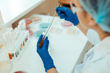 Wall Mural - top view of test tube with experimental vaccine