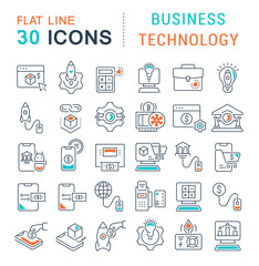 Wall Mural - set vector line icons of business technology