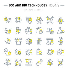 Poster - Set Vector Line Icons of Eco and Bio Technology