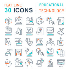 Wall Mural - set vector line icons of educational technology