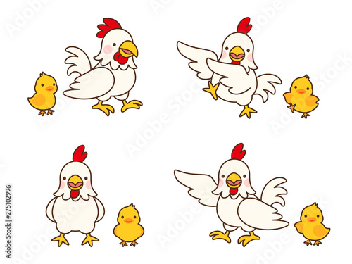 ニワトリとヒヨコの親子おそろいポーズイラストセット Stock Vector Adobe Stock
