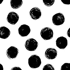 Wall Mural - Hand Draw Polka Dots Seamless Pattern. Vector Black ink Brush. The texture of the pencil.