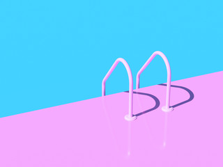 Grab bars ladder in the blue swimming pool. 3d render