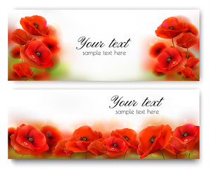 Poster - Red Poppy flower banners. Vector illustration