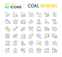 Set Vector Line Icons of Coal Mining