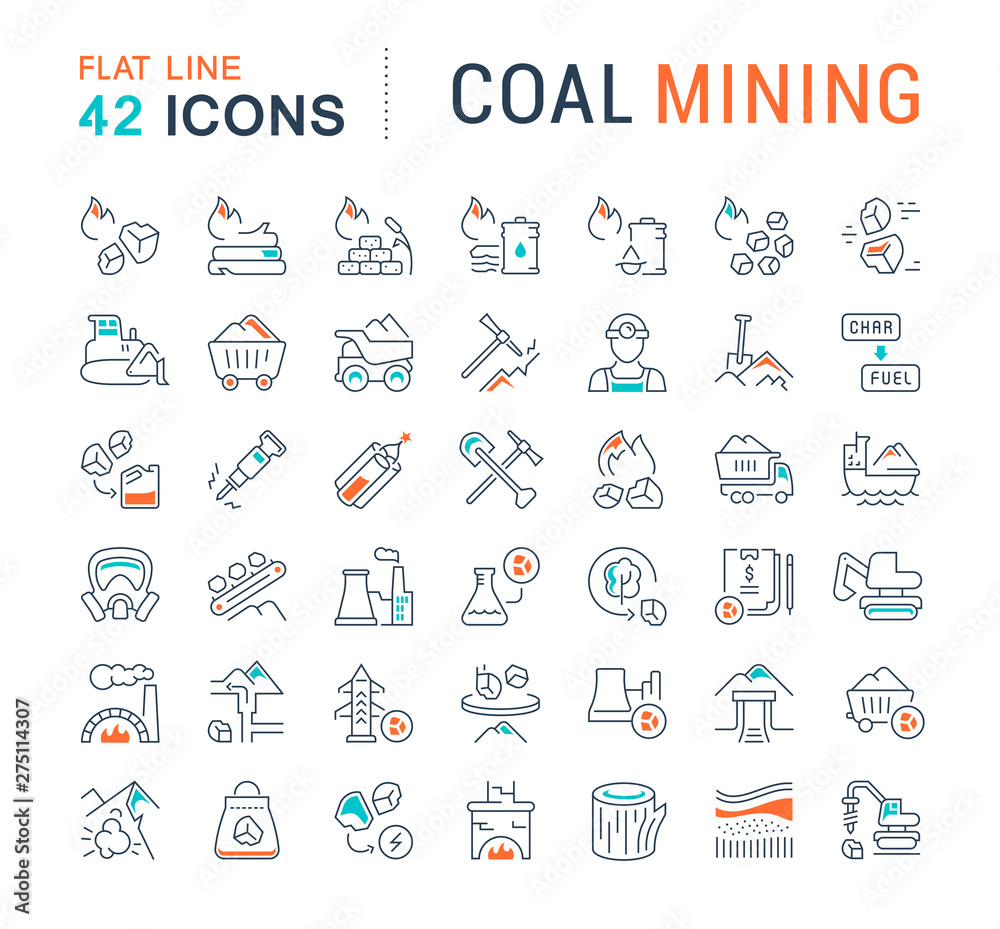 Set Vector Line Icons of Coal Mining Stock Vector | Adobe Stock