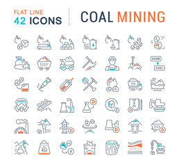 Wall Mural - Set Vector Line Icons of Coal Mining