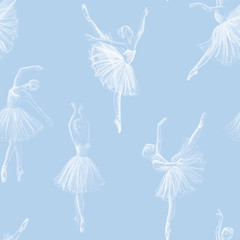 Wall Mural - Ballerinas drawing hand-drawn with chalk. Seamless pattern