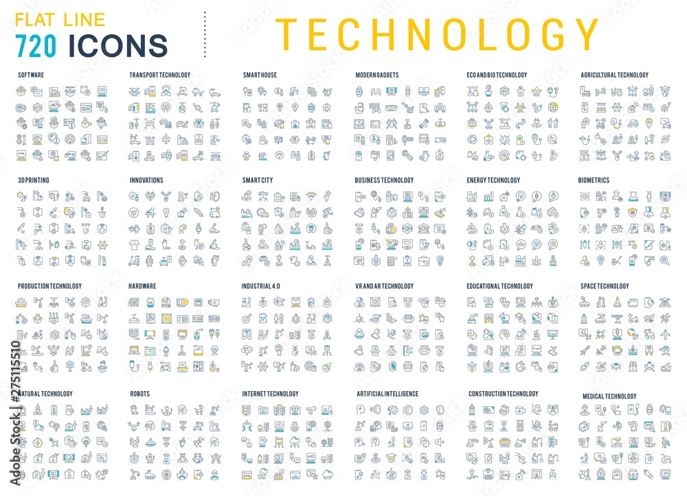 Collection Linear Icons of Technology - obrazy, fototapety, plakaty 
