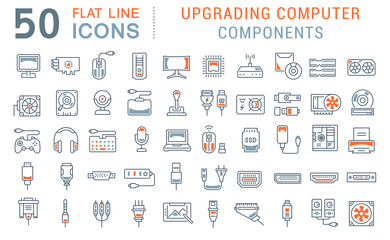 Set Vector Line Icons of Upgrading Computer Components