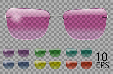 Canvas Print - Set glasses.trapezoid shape.transparent different color.sunglasses.3d graphics.pink blue purple yellow  red  green.unisex women  men