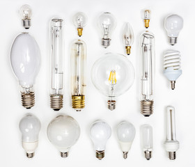 Wall Mural - collection of different tungsten led bulbs and low consumption