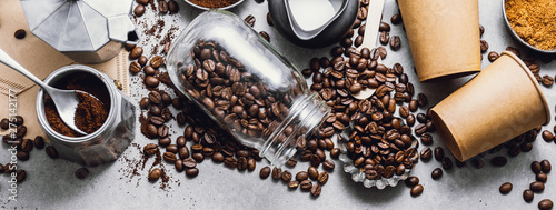 Cuadros en Lienzo Ingredients for making coffee flat lay