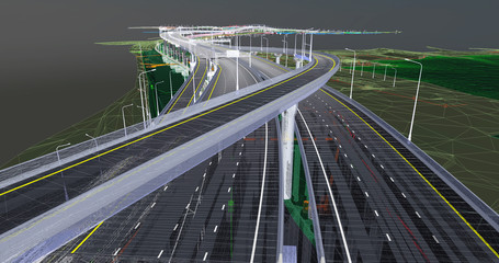 Wall Mural - the bim model of the object of transport infrastructure of wireframe view
