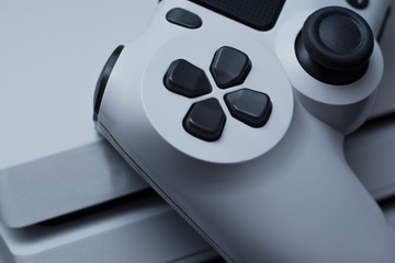 Poster - Joystick game pad and game console macro. Concept view.