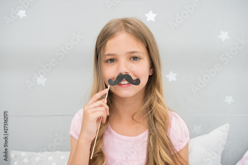 Having Fun With Fake Mustache Happiness And Humor Concept Kid