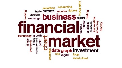 Sticker - Financial market animated word cloud. Kinetic typography.