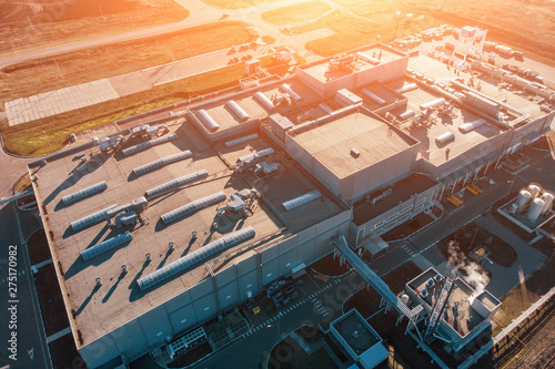 Fotografía Aerial view of warehouse storages or industrial factory or logistics center from above
