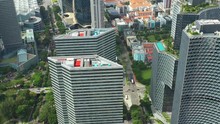 Sunny Day Singapore City Famous Downtown Buildings Park Aerial Panorama 4k 