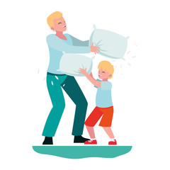 Wall Mural - father and son playing with pillow