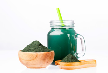 Sticker - Green Spirulina Smoothie - Concept of food and drink, diet and nutrition. White background