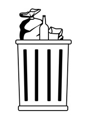 Sticker - trash garbage can icon cartoon in black and white