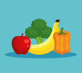 Sticker - fresh apple with banana and broccoli with pepper