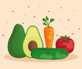 Sticker - fresh avocado fruit and carrot with tomato and cucumber