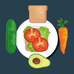 Wall Mural - salad with cucumber and wholemeal bread with carrot and avocado