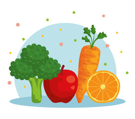 Sticker - fresh broccoli with apple and carrot with orange