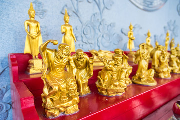 Golden buddha image, Chinese Temple Wat Borom Racha Kanchanapisek Anusorn (Leng nuei Yee 2), Thailand.