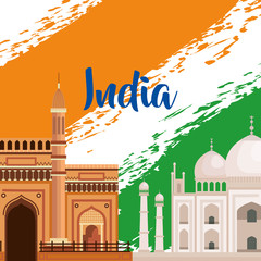 Poster - india flag with architecture and taj mahal