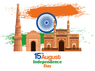 Poster - india flag patriotic with emblem and architecture