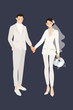 © Unchalee - hipster wedding couple in suit pants holding hands invitation layout