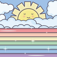 Poster - cute summer sun and clouds with rainbow kawaii characters