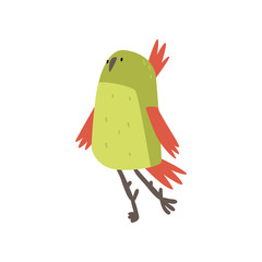 Poster - Cute Cheerful Bird, Funny Birdie Cartoon Character with Bright Green Feathers Vector Illustration