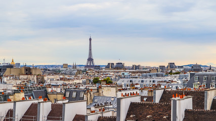 Wall Mural - Aerial view of Paris city and Eiffel tower. France. April 2019