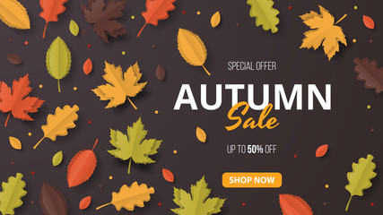 Poster - Autumn Sale Background. Folded Paper art. Vector illustration template