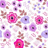 Fototapeta Motyle - Romantic seamless pattern with flowers in folk style. Decorative floral ornament on white background.
