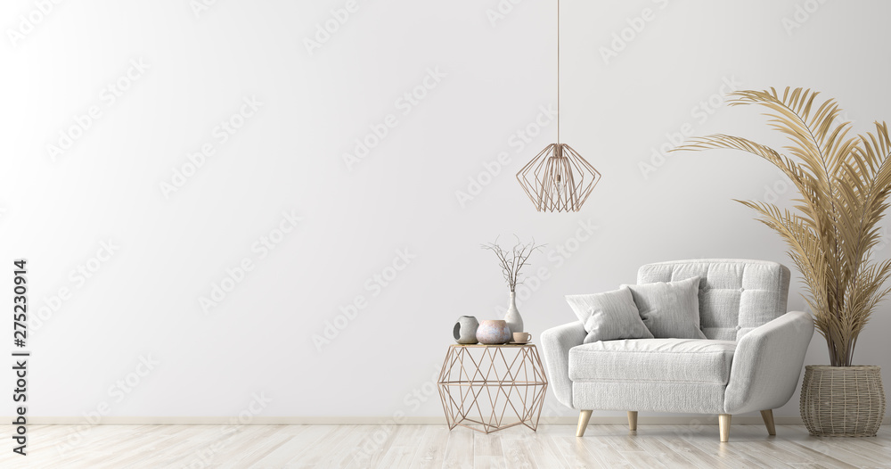 Interior with armchair and coffee table 3d rendering - obrazy, fototapety, plakaty 