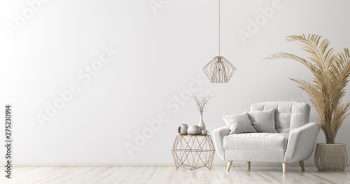 Interior with armchair and coffee table 3d rendering Tableau sur Toile