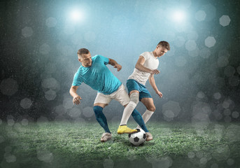 Sticker - Soccer player on a football field in dynamic action at summer da