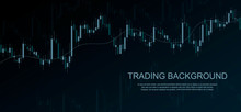 Dark Business Background With Candlesticks Chart. Financial Market Trade Vector Banner. Forex Trading Graph.