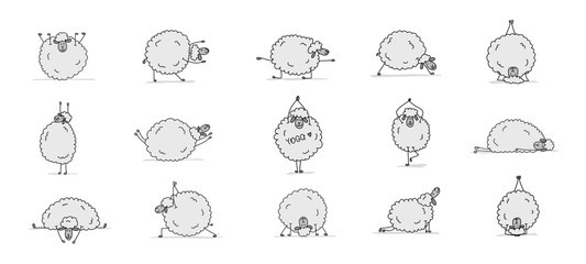 Poster - Funny sheep doing yoga, sketch for your design