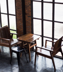 Wall Mural - Cafe interior wood table and chair,loft vintage style.square photo