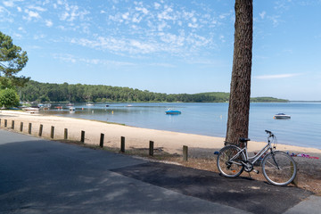  summer scene in lake in Gironde France in Lacanau village