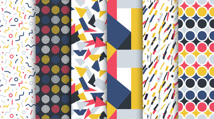 Collection of trendy seamless colorful patterns - repeatable minimalistic design. Retro fashion style 80-90s