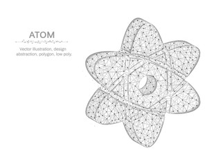 Atom low poly design, Science in polygonal style, chemistry and physics wire frame vector illustration on white background