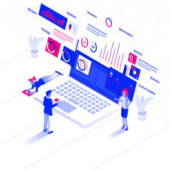 Flat color Modern Isometric Illustration design - Data Analysis