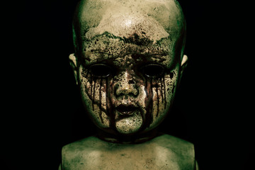 Wall Mural - Creepy bloody doll in the dark 